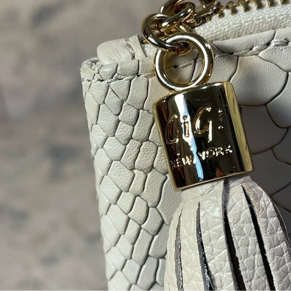 GiGi New York All In One Python Embossed Leather Clutch Bag Tassel Zip Pouch